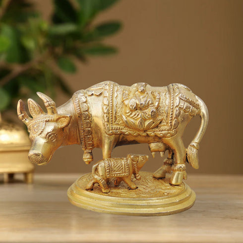 Brass Cow With Base Statue 0.8Kg